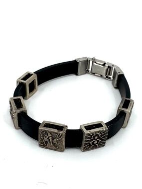 Black Bracelet with whimsical Silver Accent Beads